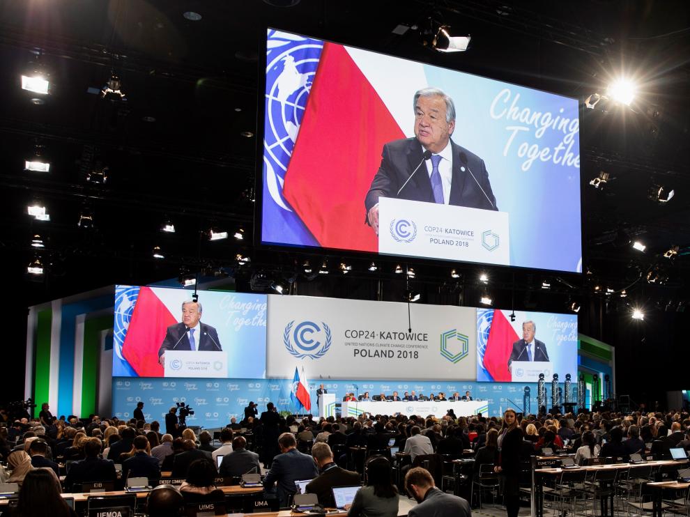 El secretario general de la ONU, Antonio Guterres, durante la ceremonia inaugural de la Cumbre del Clima.