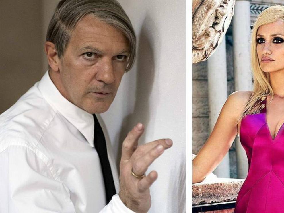 Antonio Banderas y Penélope Cruz, caracterizados como Picasso y Donatella Versace.