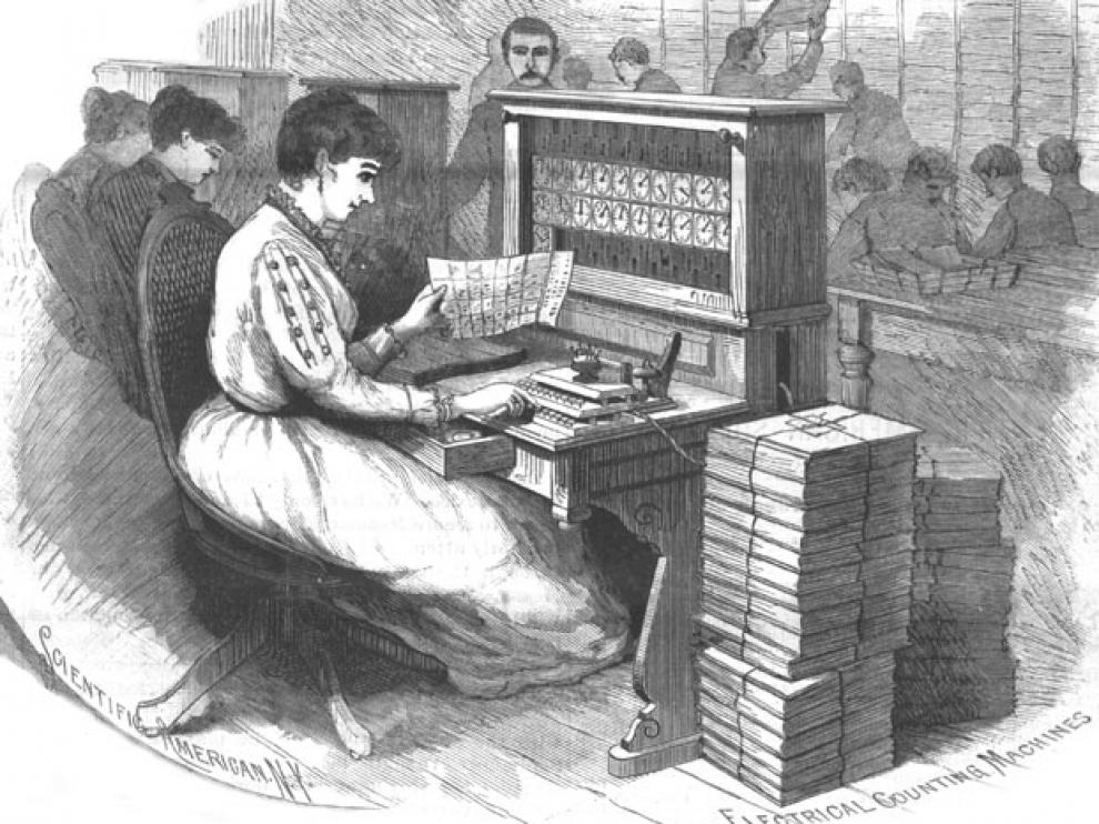 Máquina tabuladora de Hollerith según una ilustración de la revista 'Scientific American'