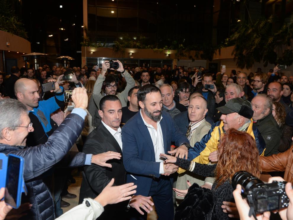 Santiago Abascal, a su llegada al mitin de Teruel.