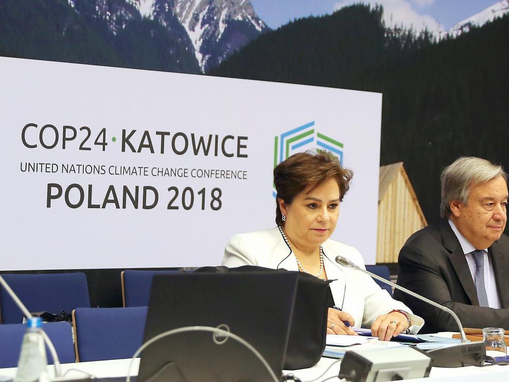 El secretario general de la ONU, Antonio Guterres,y la secretaria ejecutiva de la ONU para el cambio climático, Patricia Espinosa en la COP24