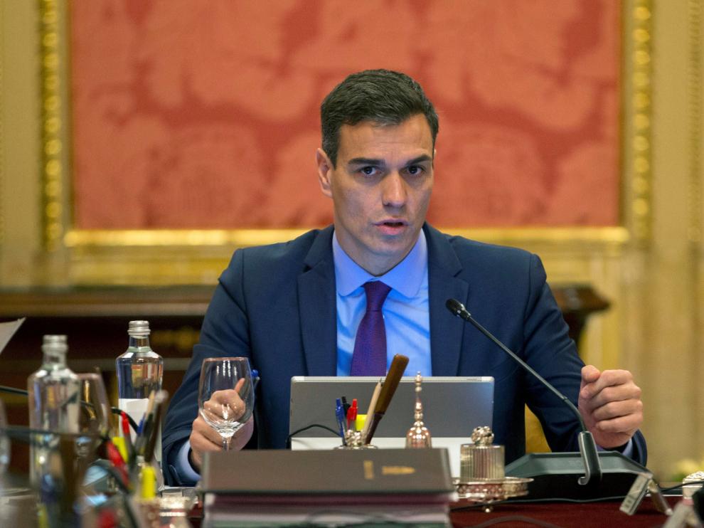El presidente del Gobierno, Pedro Sánchez, en la reunión del Consejo de Ministros en Barcelona.