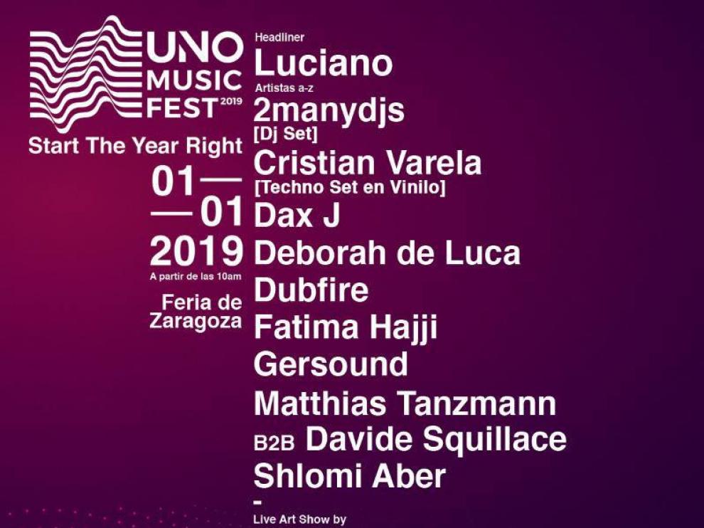 Cartel del festival cancelado en Zaragoza 'Uno Music Fest'.