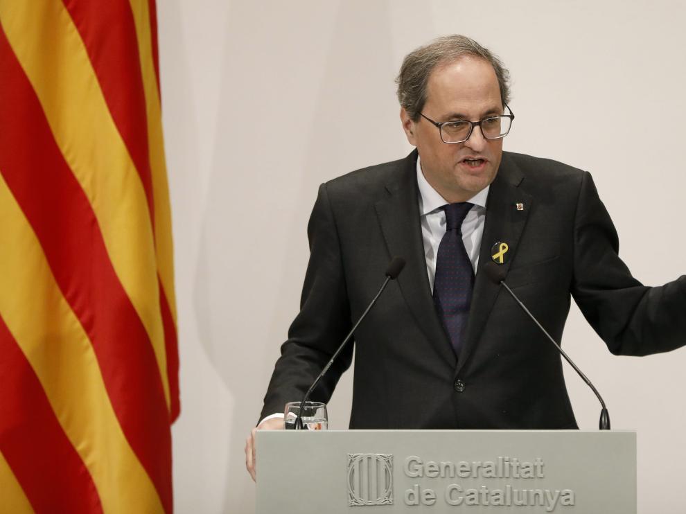 Quim Torra en la rueda de prensa para anunciar el ganador del XXX Premio Internacional de Cataluña