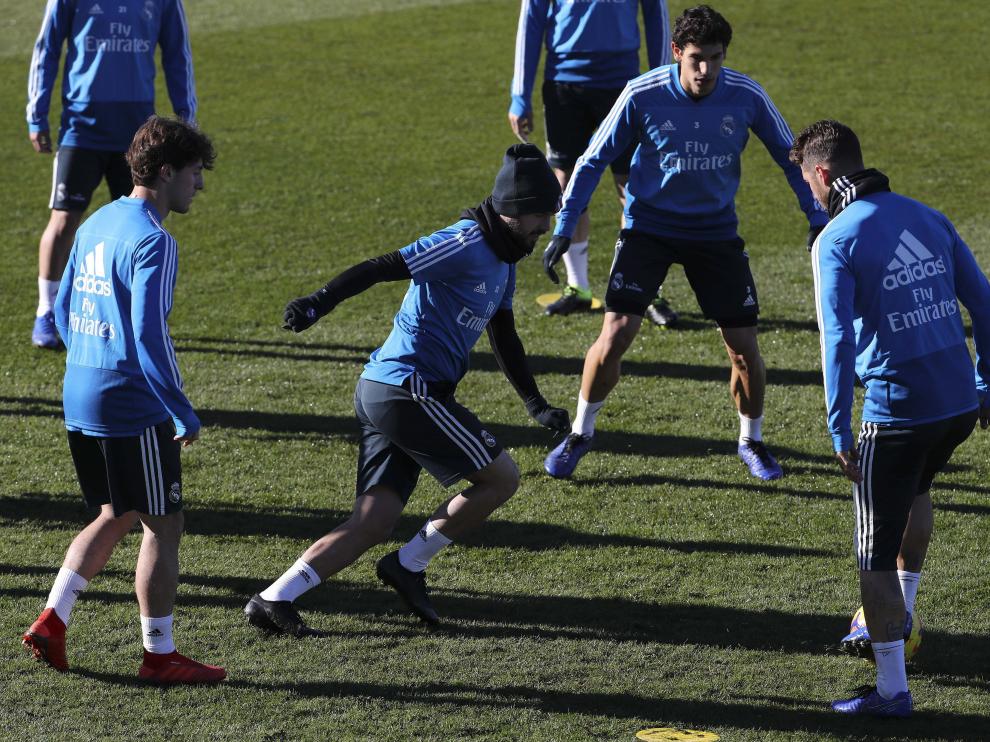 Jesús Vallejo, en el entrenamiento previo al encuentro ante el Betis.