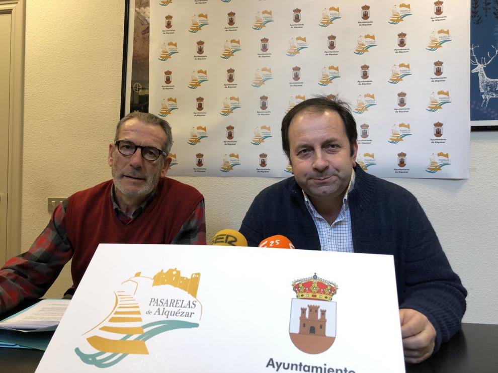 Benjamín Soto y Mariano Altemir, alcalde de Alquézar.