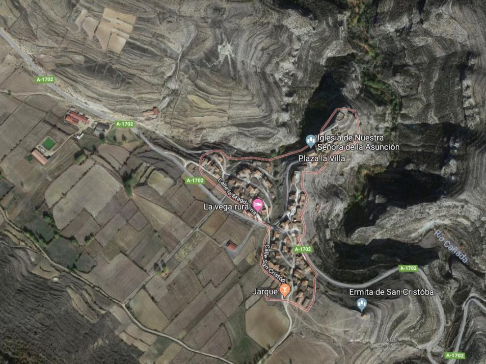 Vista por satélite del término municipal de Cañada de Benatanduz, donde el fallecido recibió un disparo fortuito mientras cazaba con un compañero el pasado viernes.