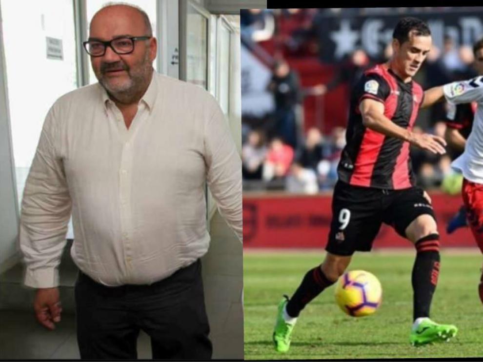 Joan Oliver, propietario del Reus Deportiu. A la dcha., Miguel Linares, delantero del club reusense que pretende fichar el Real Zaragoza.
