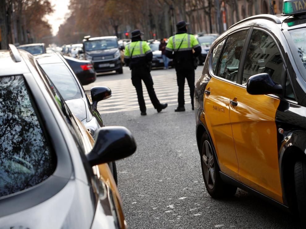 Una imagen de la huelga anunciada por el sector del taxi este mes de enero en Barcelona.