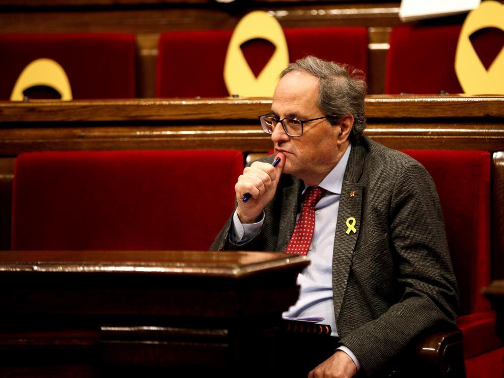 El presidente de la Generalitat, Quim Torra, durante el pleno del Parlament.