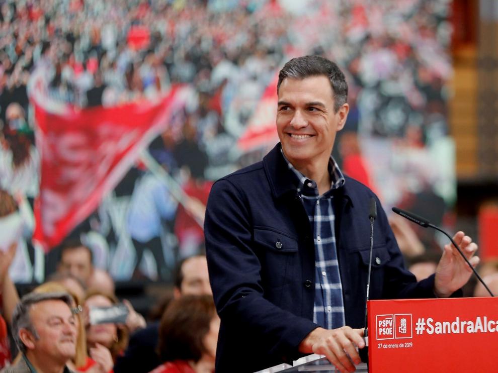 Pedro Sánchez en el acto de proclamación de Sandra Gómez como candidata socialista a la alcaldía de Valencia