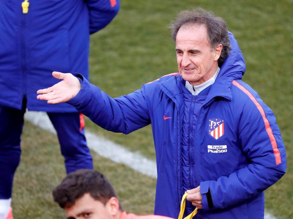 El Profe Ortega, este miércoles en el entrenamiento del Atlético de Madrid.