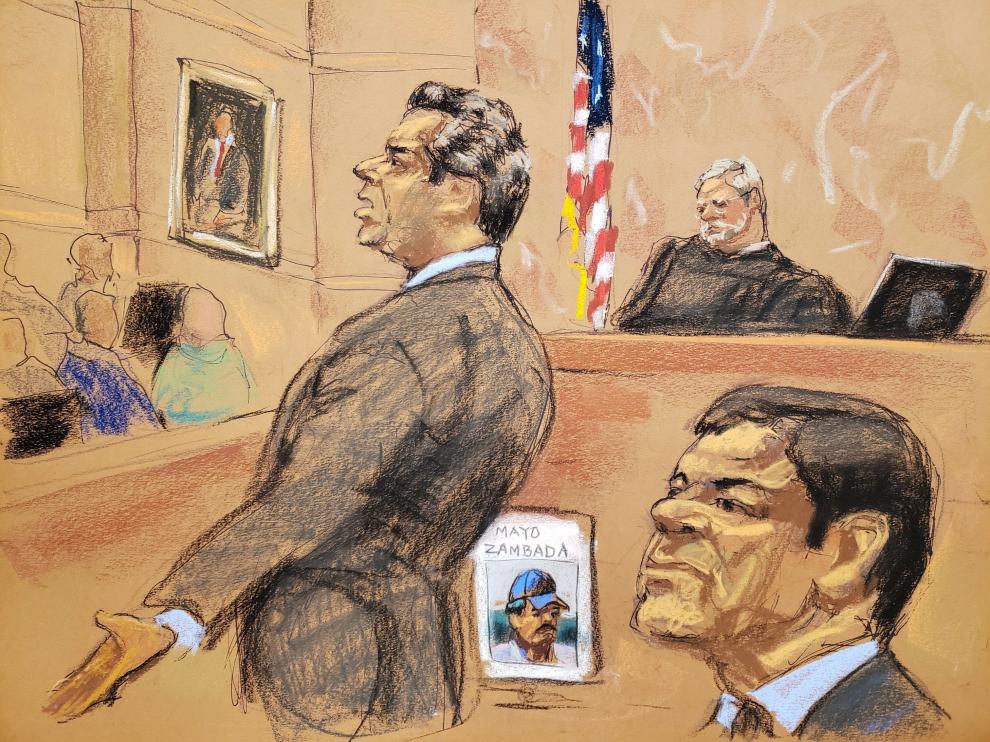 Dibujo donde aparece el abogado del Chapo, junto a él.