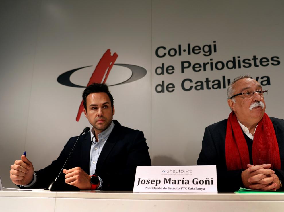 El presidente de la patronal Unauto VTC Cataluña, Josep María Goñi, y el presidente de Unauto VTC Nacional, Eduarto Martín.