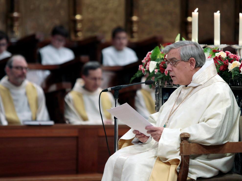 El Padre Abad de Montserrat, Josep María Soler, en un momento de la homilía