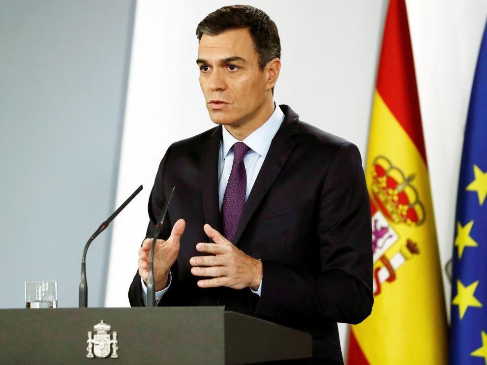 Pedro Sánchez durante su comparecencia en la Moncloa.