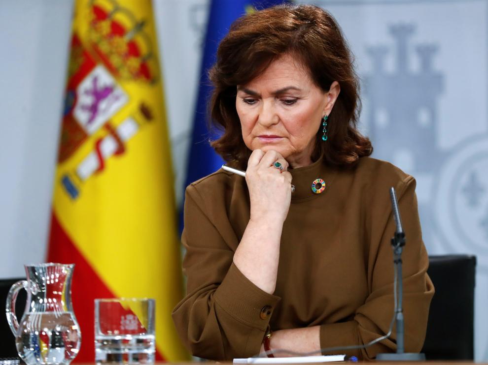 Carmen Calvo, en rueda de prensa.