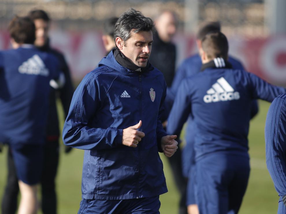 Chechu Dorado, en un entrenamiento del Real Zaragoza