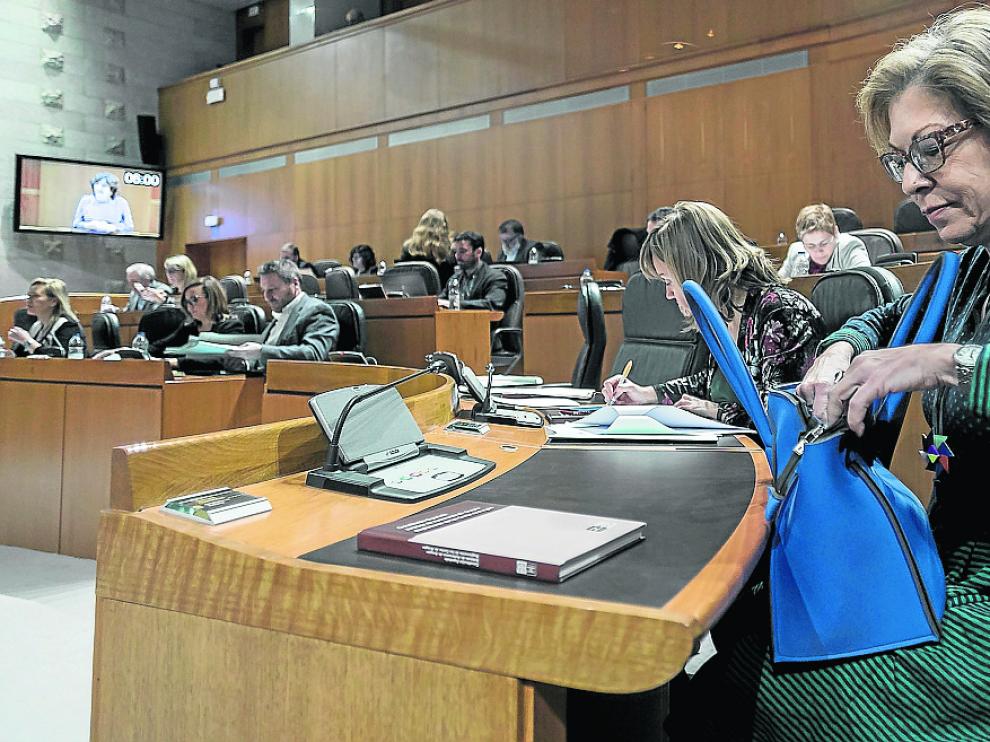 Pilar Ventura, ayer, se prepara para su comparecencia en el pleno de las Cortes de Aragón.
