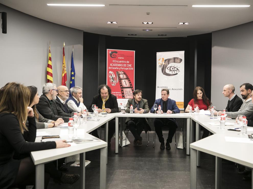 Los representantes de las academias de cine españolas, reunidos en Zaragoza.