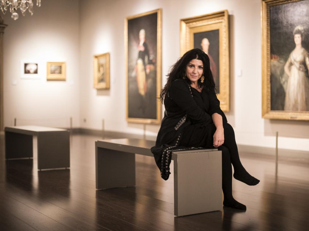 Lita Cabellut en su visita aún reciente, en 2018, al Museo Goya de Ibercaja.