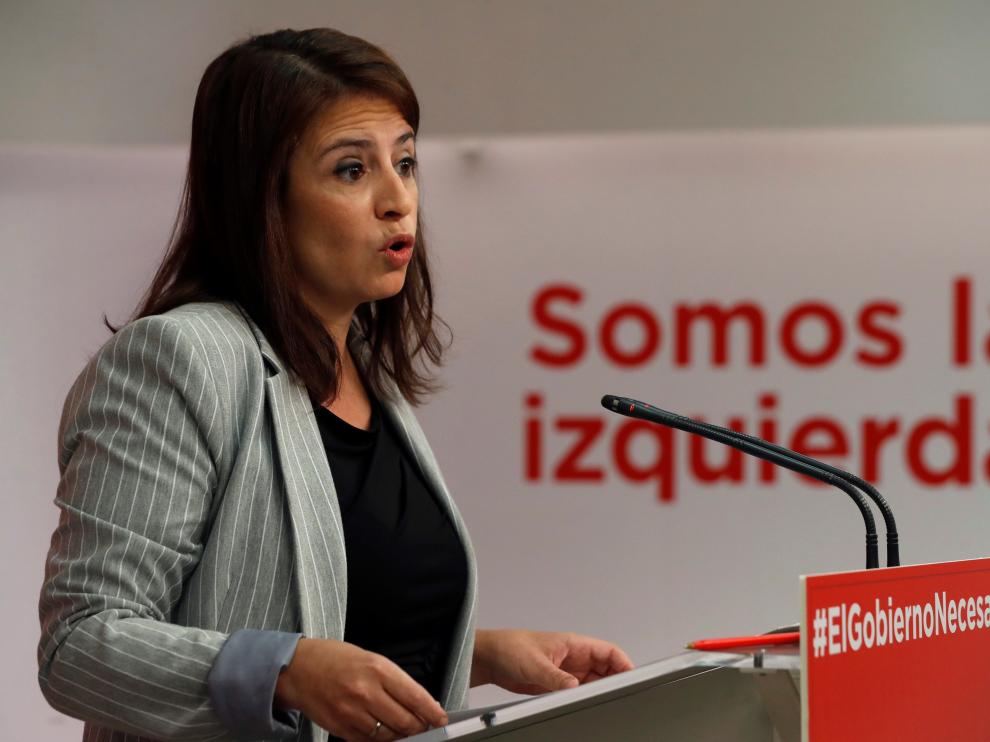Adriana Lastra en rueda de prensa.