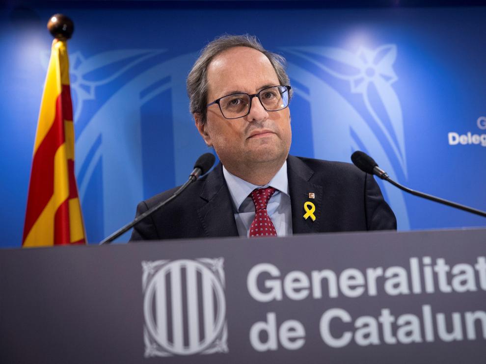 El presidente de la Generalitat, Quim Torra, tras finalizar la primera jornada del juicio del 1-O.