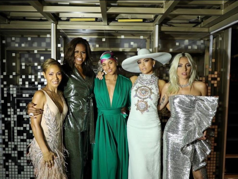 Lady Gaga, Jada Pinkett, Alicia Keys, Michelle Obama y Jennifer Lopez, en la gala de los Grammy del pasado 10 de febrero.
