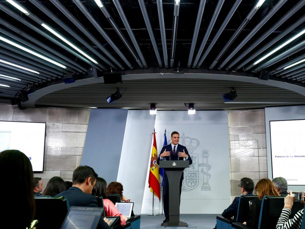 Pedro Sánchez durante la comparecencia en la que ha anunciado la fecha de las próximas elecciones.