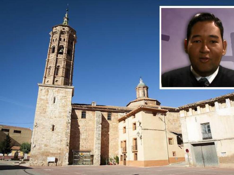Imagen de archivo de la iglesia de la Asunción de Nuestra Señora de Báguena y del párroco Luis Fernando Nieto