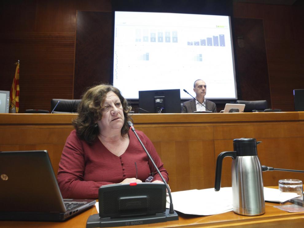 La directora general de Justicia e Interior, Mª Ángeles Júlvez, durante su comparecencia este lunes en las Cortes de Aragón.