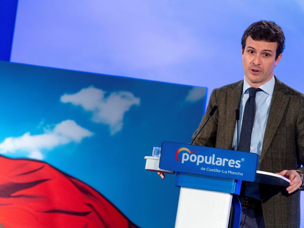 El presidente del Partido Popular, Pablo Casado, en Toledo.