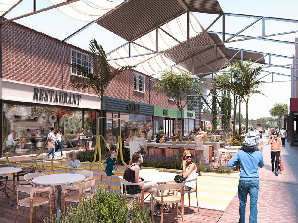 Recreación de lo que será el complejo comercial Torre Village, ubicado en los terrenos en los que estaba la fábrica de colchones de Pikolín