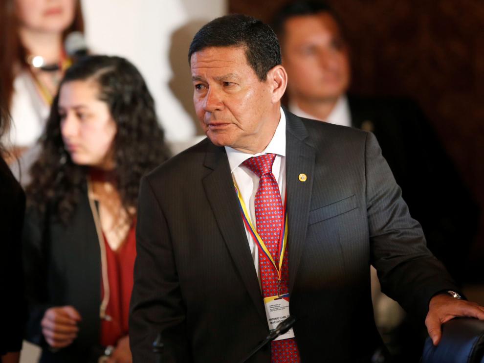 El vicepresidente de Brasil, Hamilton Mourao, durante la reunión del Grupo de Lima en Bogotá.
