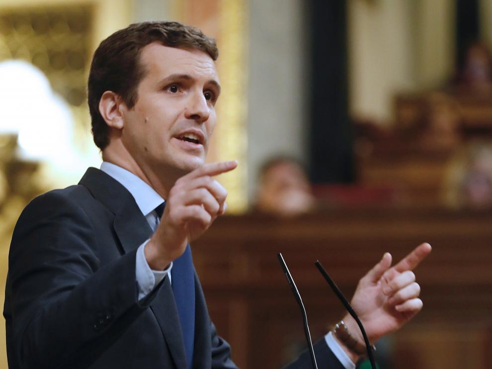 Casado durante su comparecencia en el último pleno del Congreso antes de la disolución de las Cortes.