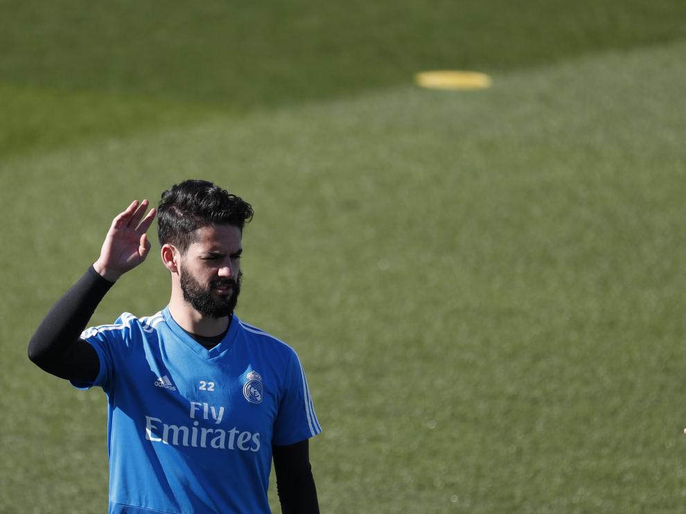 Isco en un entrenamiento con el Real Madrid.