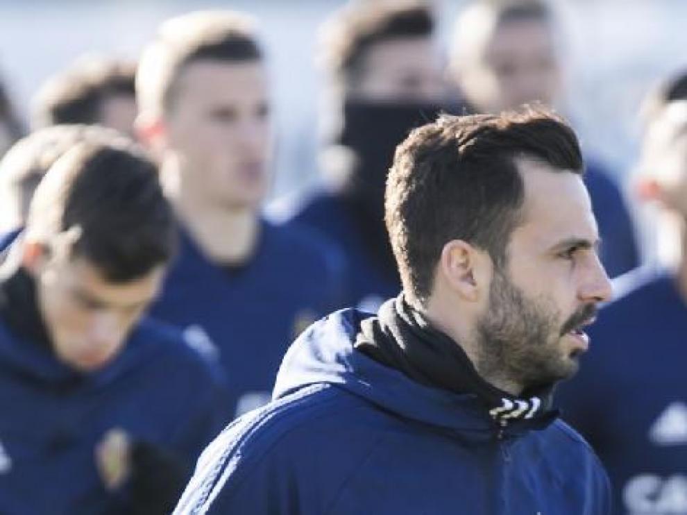 Guitian, en el entrenamiento del Real Zaragoza.