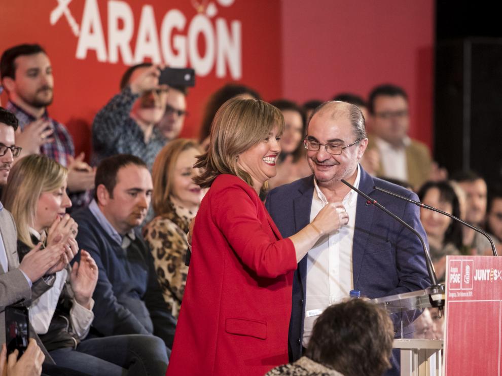 Alegría y Lambán, el pasado mes de febrero durante un mitin de Pedro Sánchez en Zaragoza