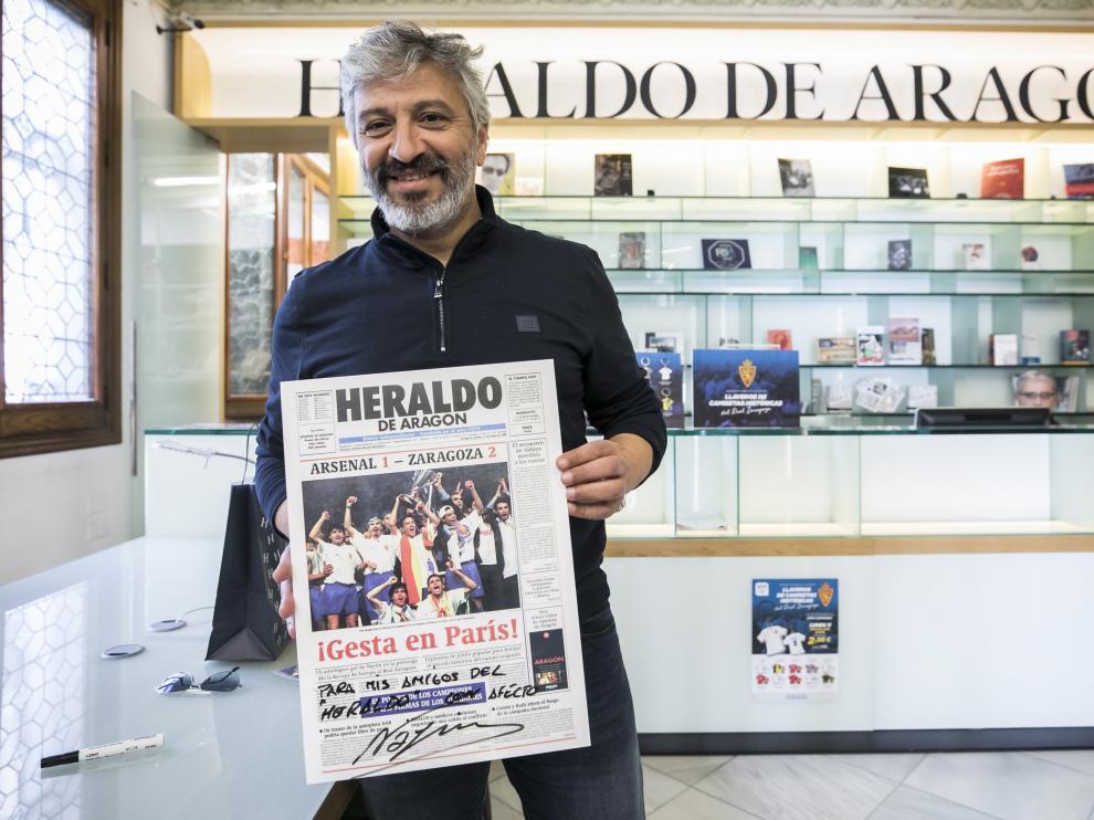 Nayim, exjugador del Real Zaragoza, visita HERALDO DE ARAGÓN.