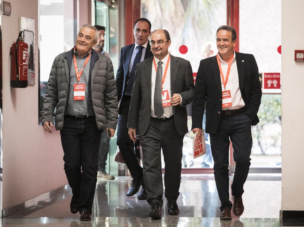 Sada, Lambán y Sánchez Quero, ayer en el comité regional extraordinario del PSOE