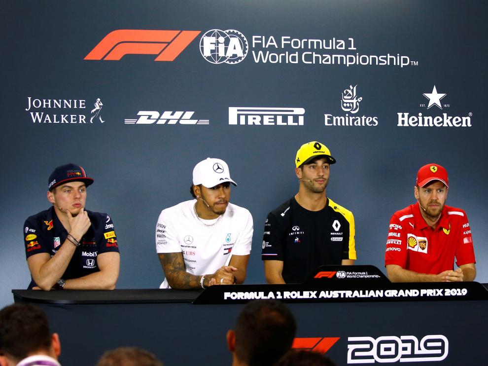 Verstappen, Hamilton, Ricciardo, Vettel y Kubica, en rueda de prensa.