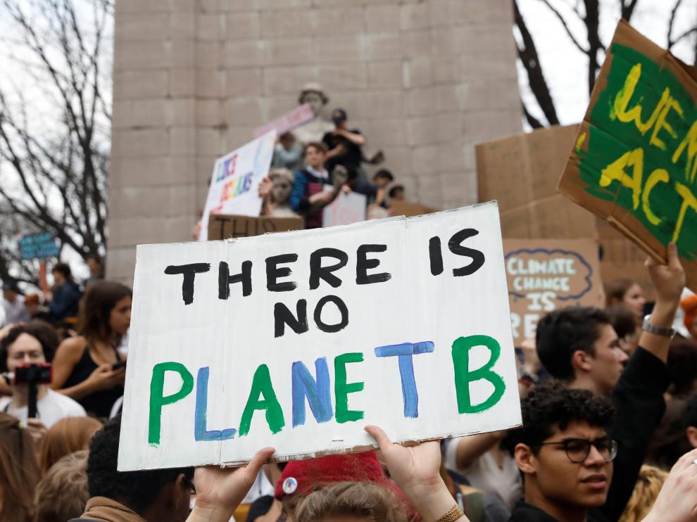 Manifestación de estudiantes en Nueva York contra el cambio climático.
