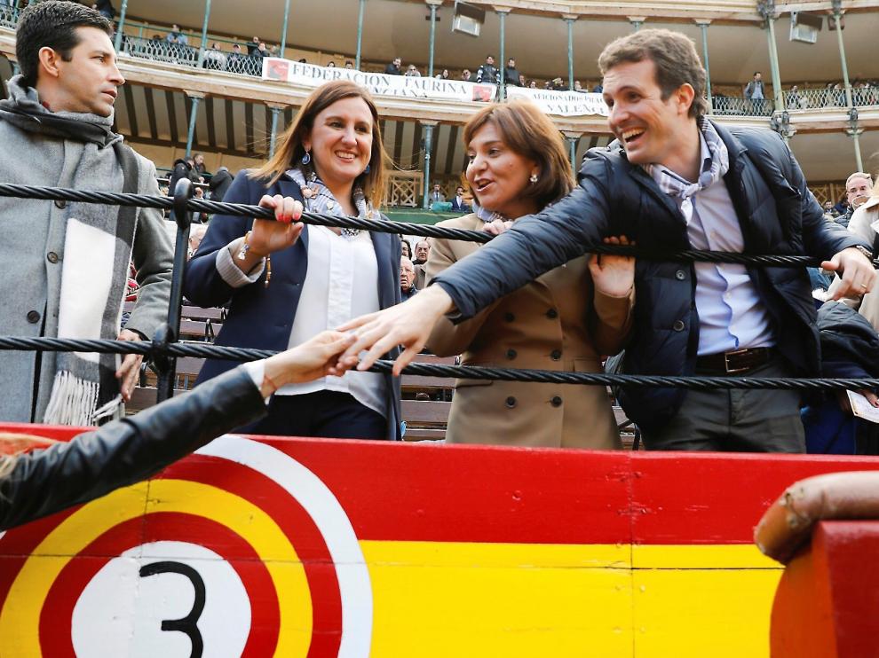 El presidente del PP, Pablo Casado, en la plaza de toros de Valencia.