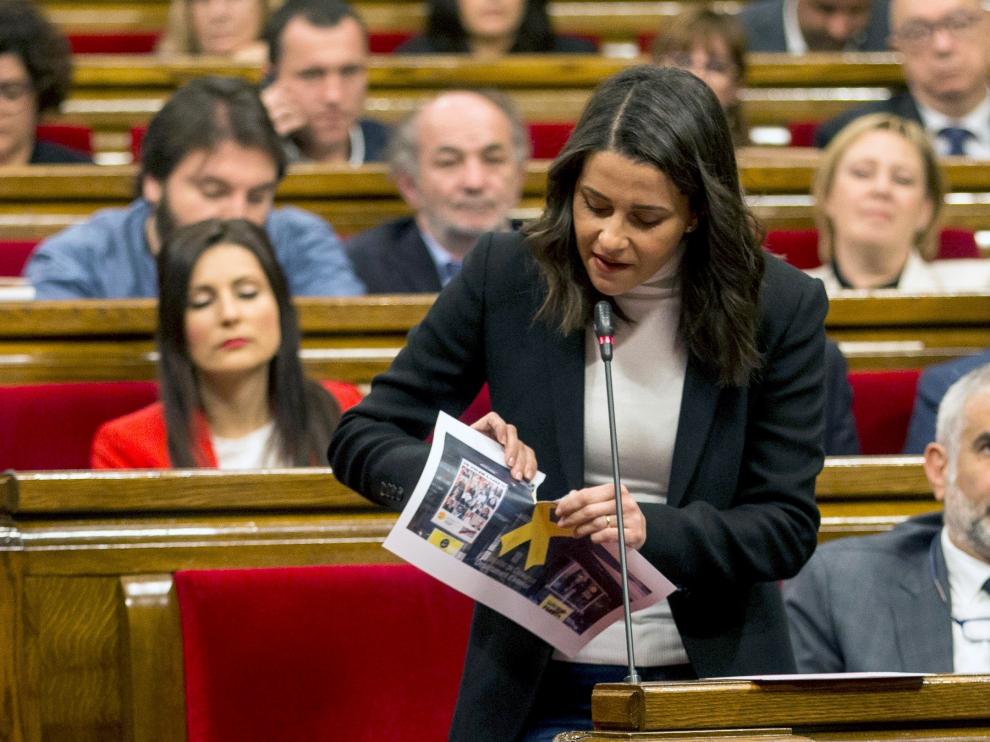 La líder de Ciudadanos, Inés Arrimadas, este miércoles, en la sesión de control al Govern.