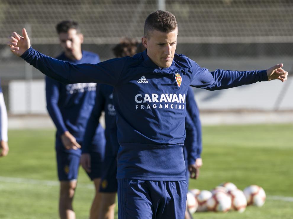 Carlos Nieto, en un entrenamiento reciente del Zaragoza.
