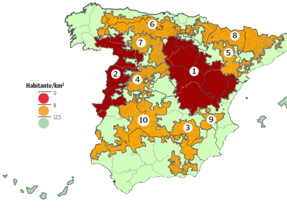 Áreas escasamente pobladas de España
