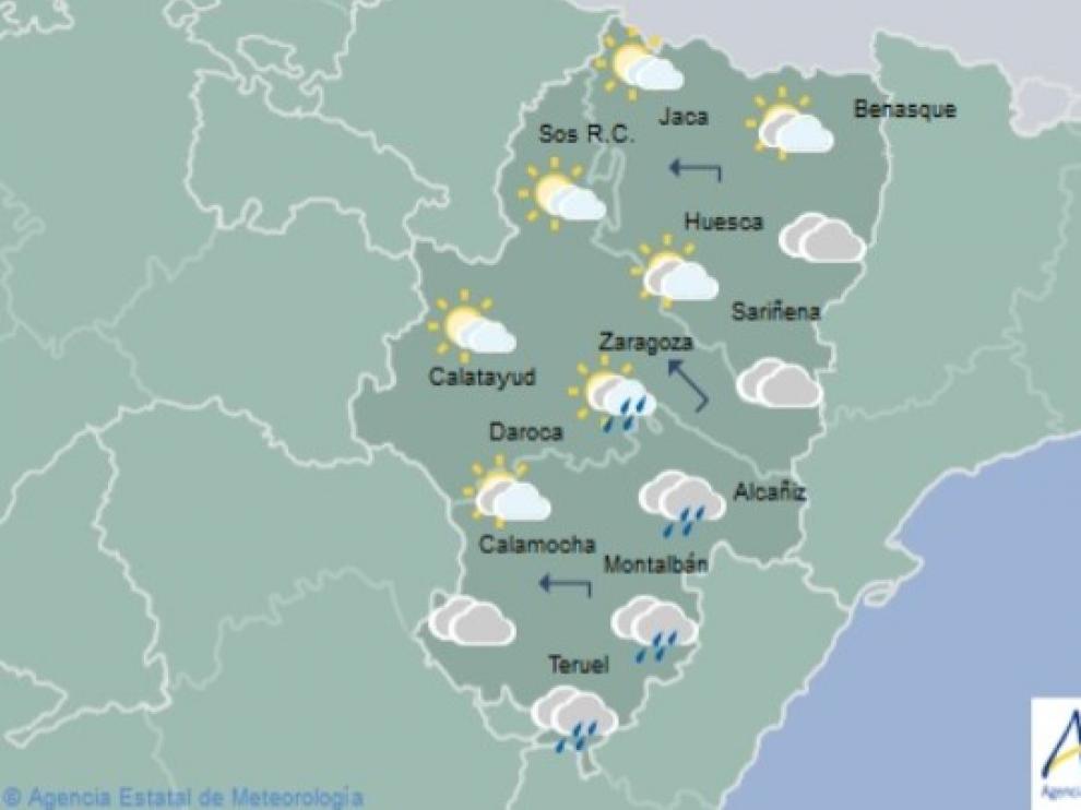 Predicción meteorológica para este domingo, de 12.00 a 24.00, en Aragón.