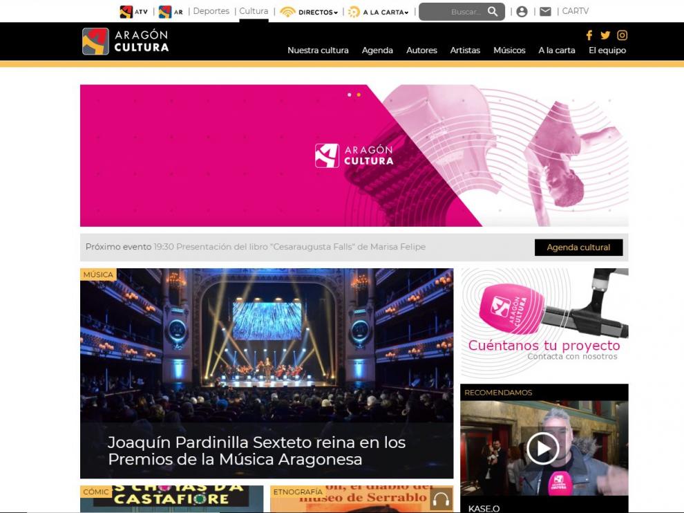 Imagen de la web 'Aragón Cultura', que ha estrenado la CARTV esta mañana.