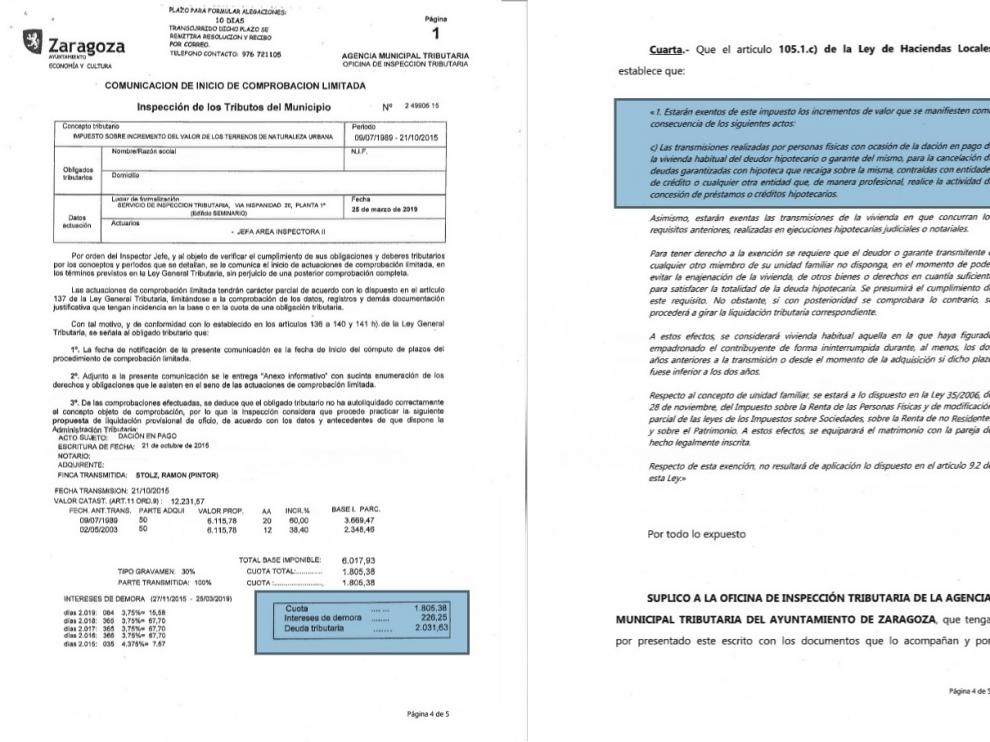 Extracto del requerimiento municipal (i) y de la alegación presentada por Jesús (d).