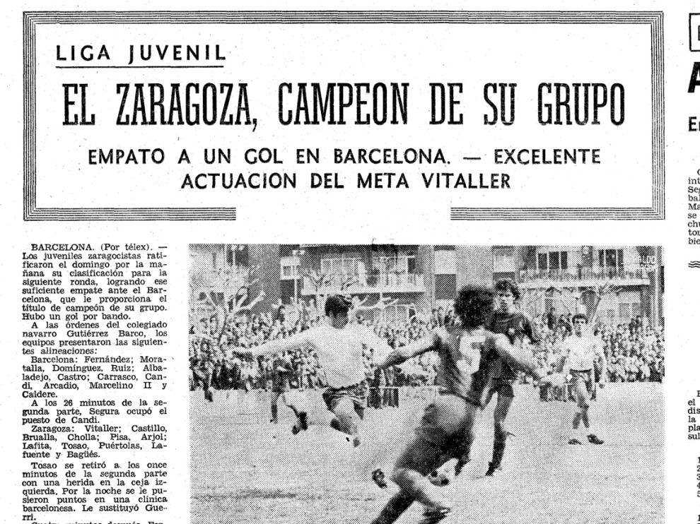 Imagen de la crónica en HERALDO del Real Zaragoza Juvenil 1977
